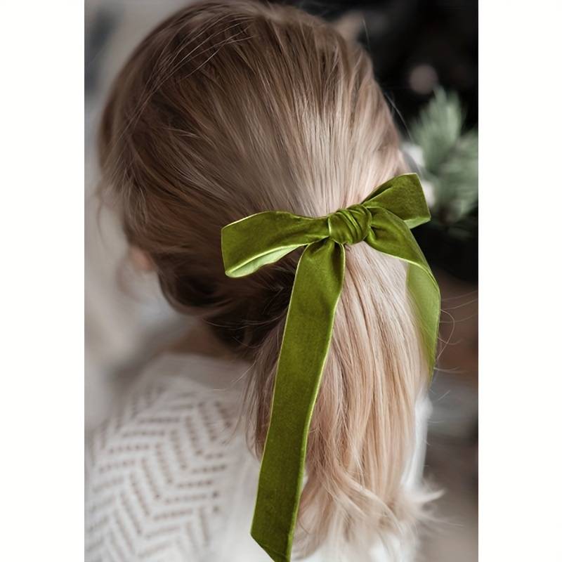 3pcs Velvet Hair Bows, Hair Ties, Hair Ribbons for Women Green Hair Bow Clips and Hair Bow Ties for Girl Hair Styling, Christmas Gifts,Temu
